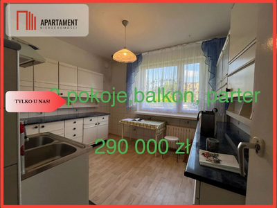 3 pokoje,parter,balkon,63m,do remontu,cena .