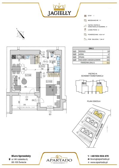 Mieszkanie nr 11 | 45,41 m² |  3 piętro - 2