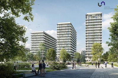 Nowoczesny superbudynek, złożony z trzech kaskadowych tarasowców z otwartym, miejskim parterem, wygodnymi apartamentami i balkonami pod centralnym adresem w mieście.