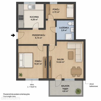 Rzeszów ul. Warszawska 50,93 m2 I piętro, balkon - 2