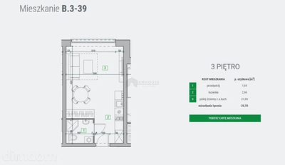 Mieszkanie jednopokojowe o powierzchni 25,44 m2 - 2